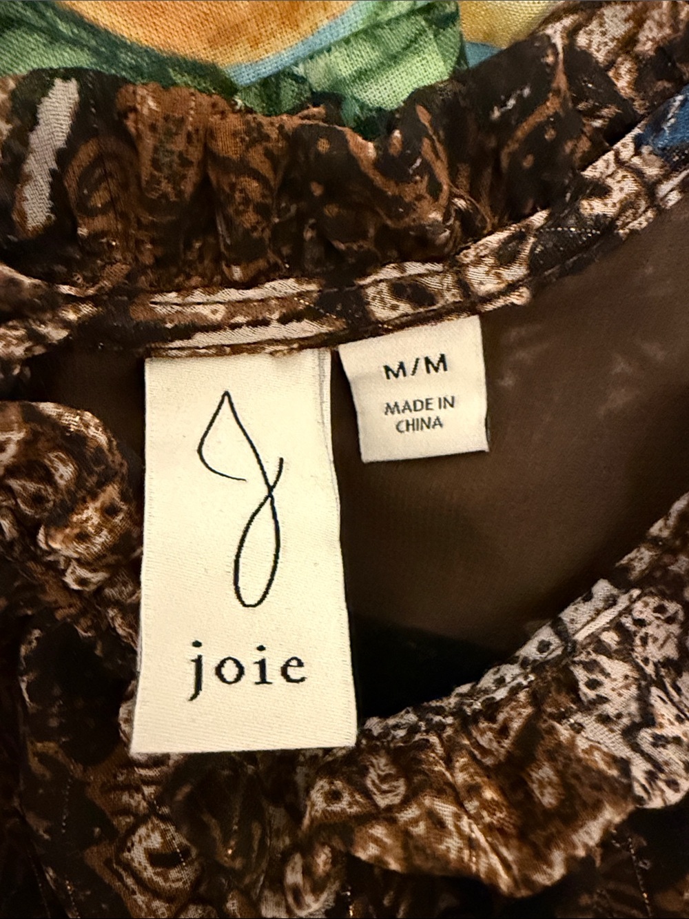 Joie Brown Floral and Blue Accent Long Sleeve Blouse - Picture 3 of 7